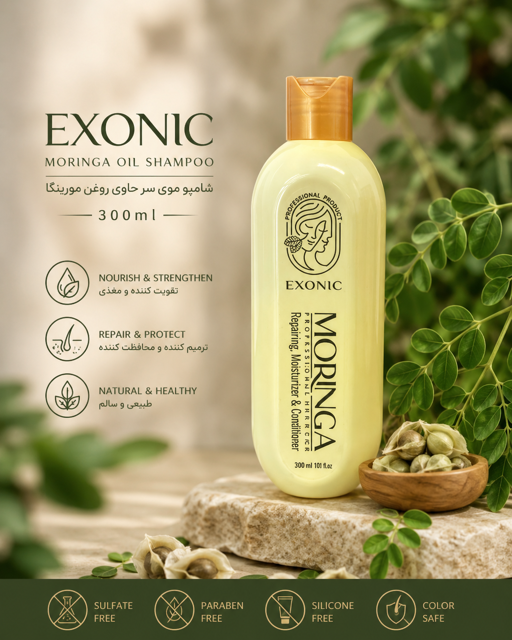 شامپو موی سر حاوی روغن مورینگا ۳۰۰ میل EXONIC